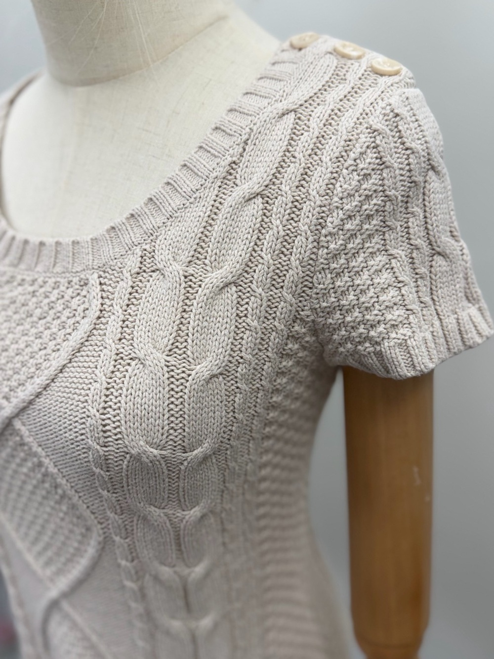 Pink Rose Premium Cable Knit Sweater Dress Women’s Medium Beige Cotton Blend - Picture 4 of 13